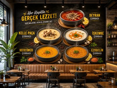 Çorba Dükkanı İçin Çorba Menülü Duvar Kağıdı