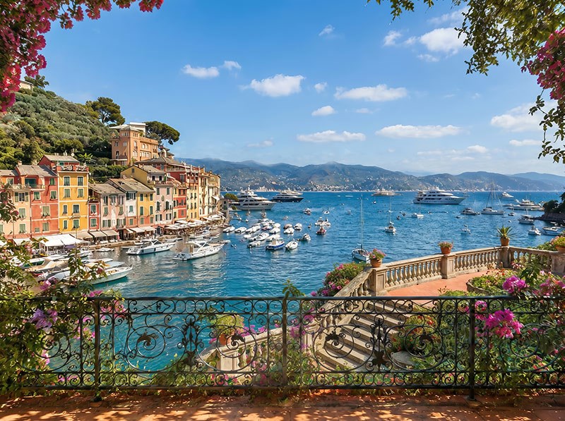 Portofino İtalyan Sahil Kasaba Manzarası Duvar Kağıdı